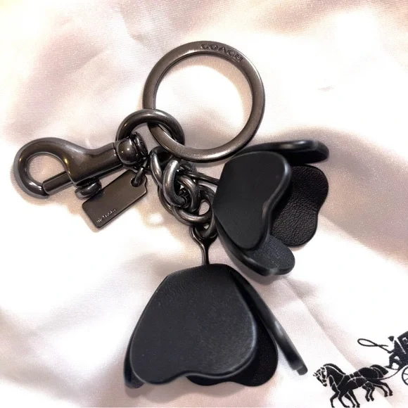 Coach Black Leather Floral Tea Rose Keychain Bag Charm - Picture 4 of 11
